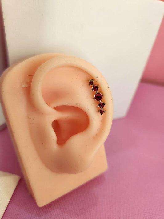 Red Curved Multi Gem Ear Piercing Tragus Cartilage Flat Rook Earrings - Pierced n Proud