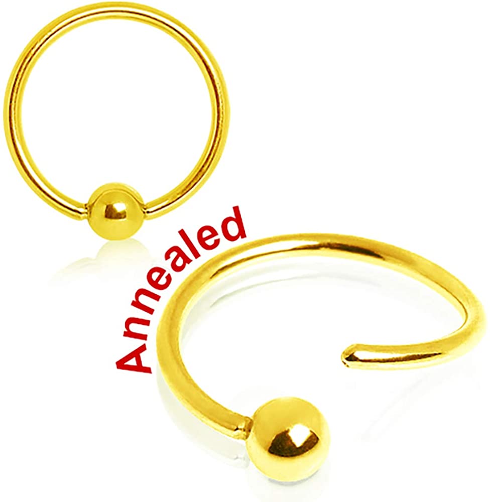 16g 10mm Gold Plated Annealed Captive Ring Nose Lip Ear Cartilage Tragus - Pierced n Proud