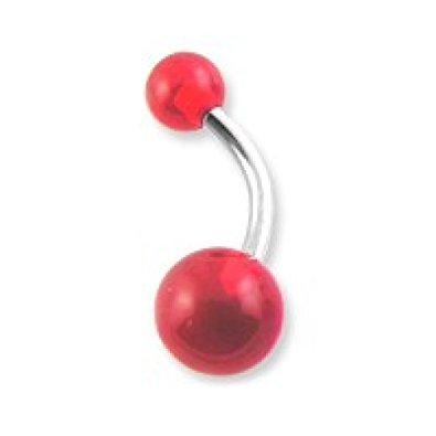 1 x 14g 10mm Red Acrylic Surgical Steel Belly Bar - Pierced n Proud
