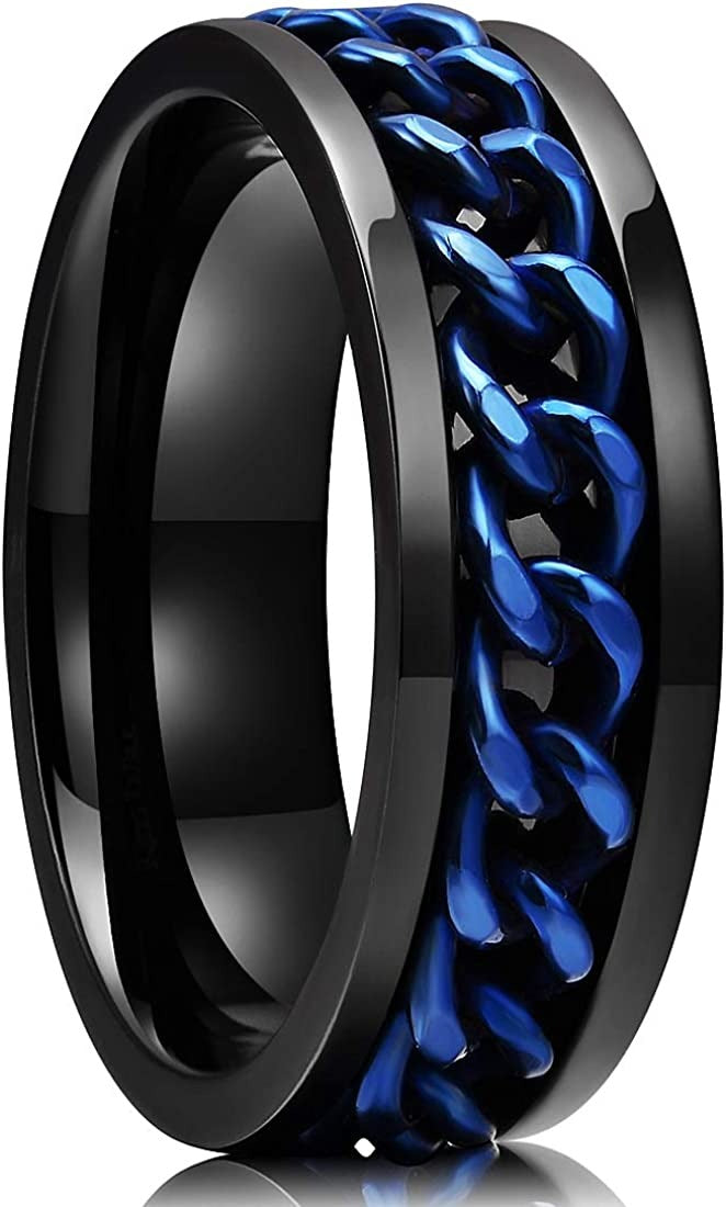 Men's Anxiety Black and Blue Worry Stress Free Ring Size 12 - Pierced n Proud