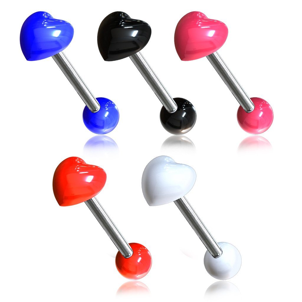 14g 16mm Surgical Steel Barbell Heart Top Tongue - Pierced n Proud