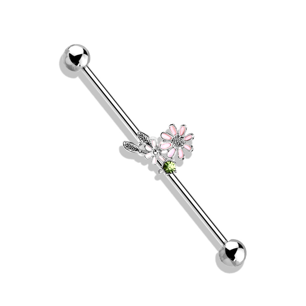 Flowers and Leaves 316L Surgical Steel Industrial Barbells - Pierced n Proud