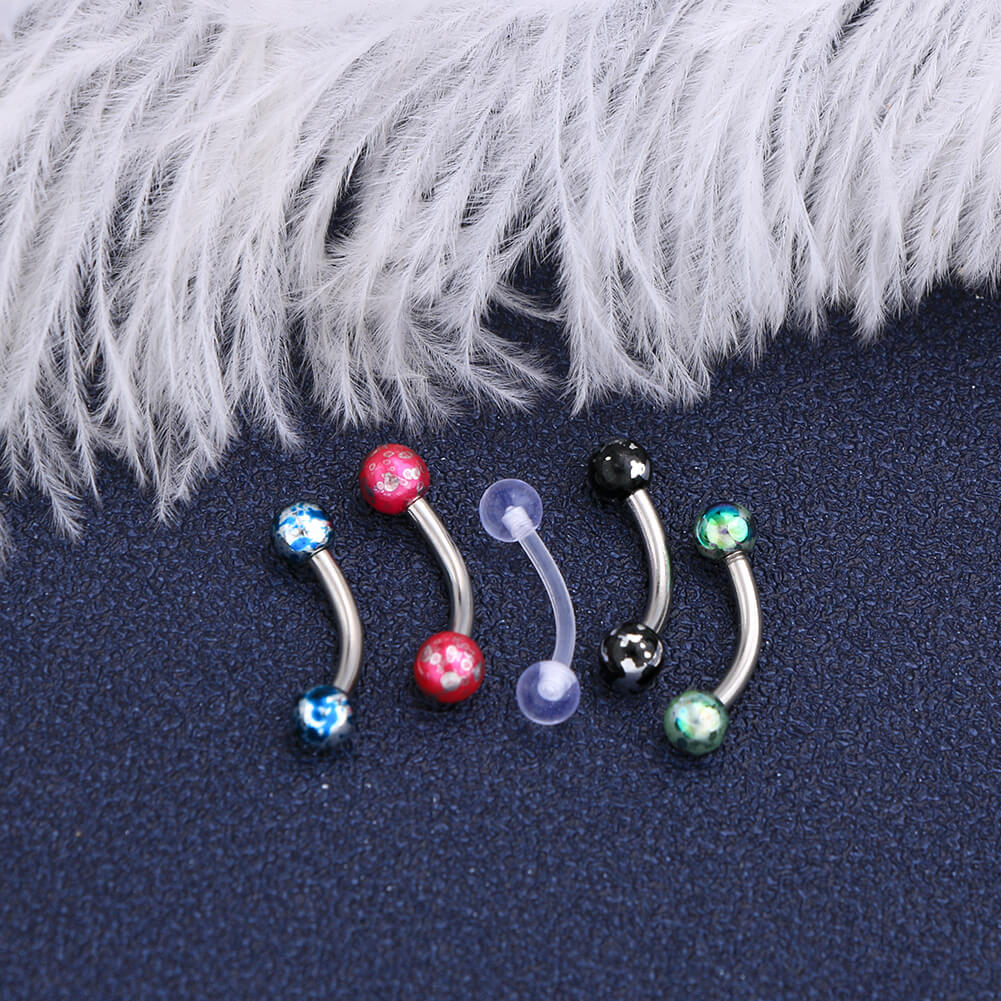 5Pcs 14G Stainless Steel and Acrylic Cute Eyebrow Rings - Pierced n Proud