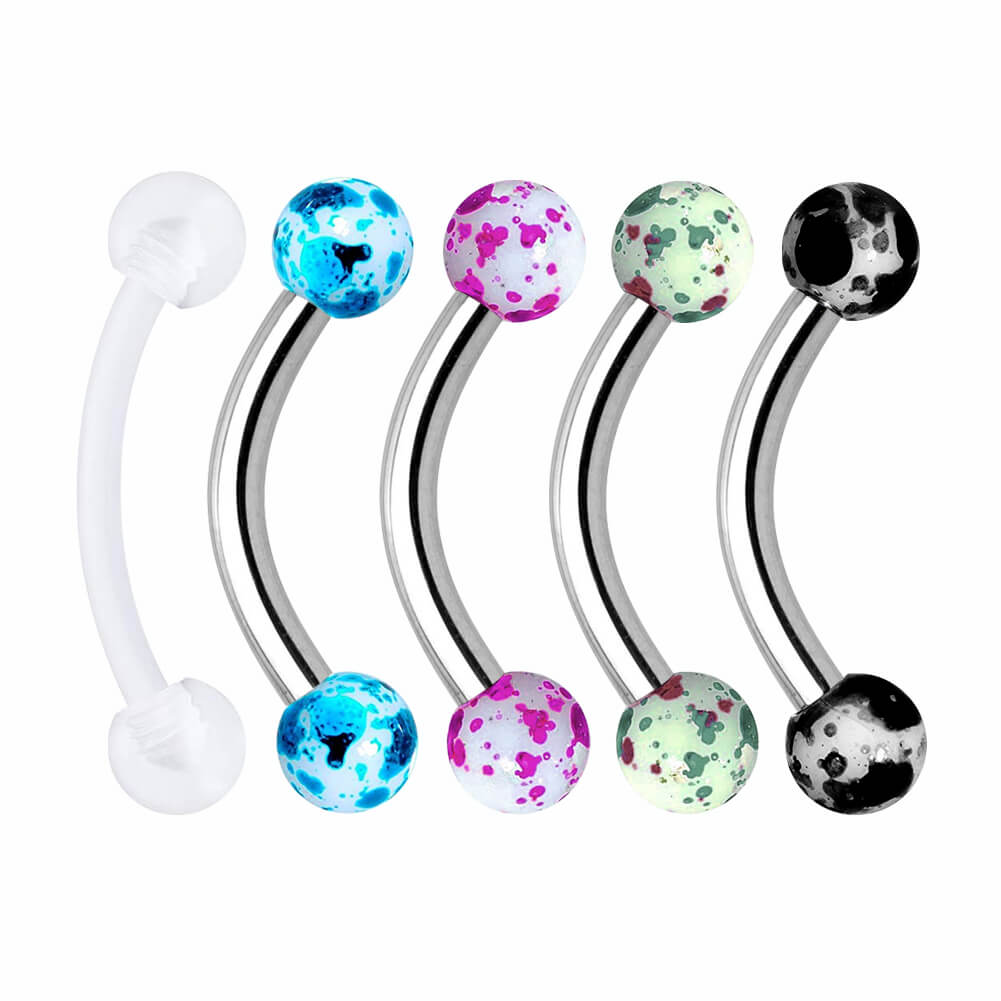 5Pcs 14G Stainless Steel and Acrylic Cute Eyebrow Rings - Pierced n Proud