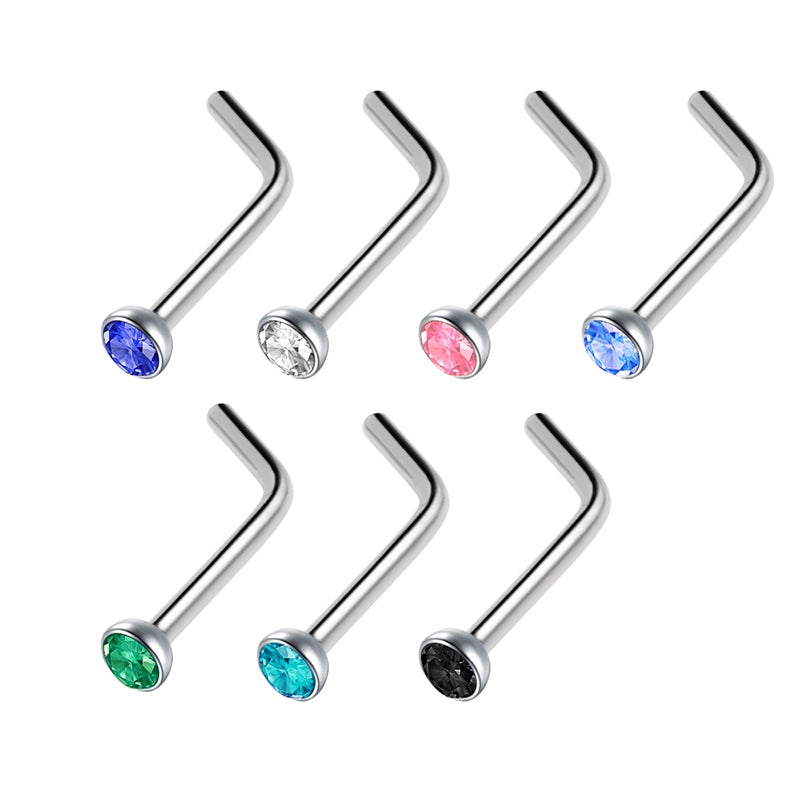 Red Gem 20g L Shape Nose stud with Mixed Colour Gems - Pierced n Proud