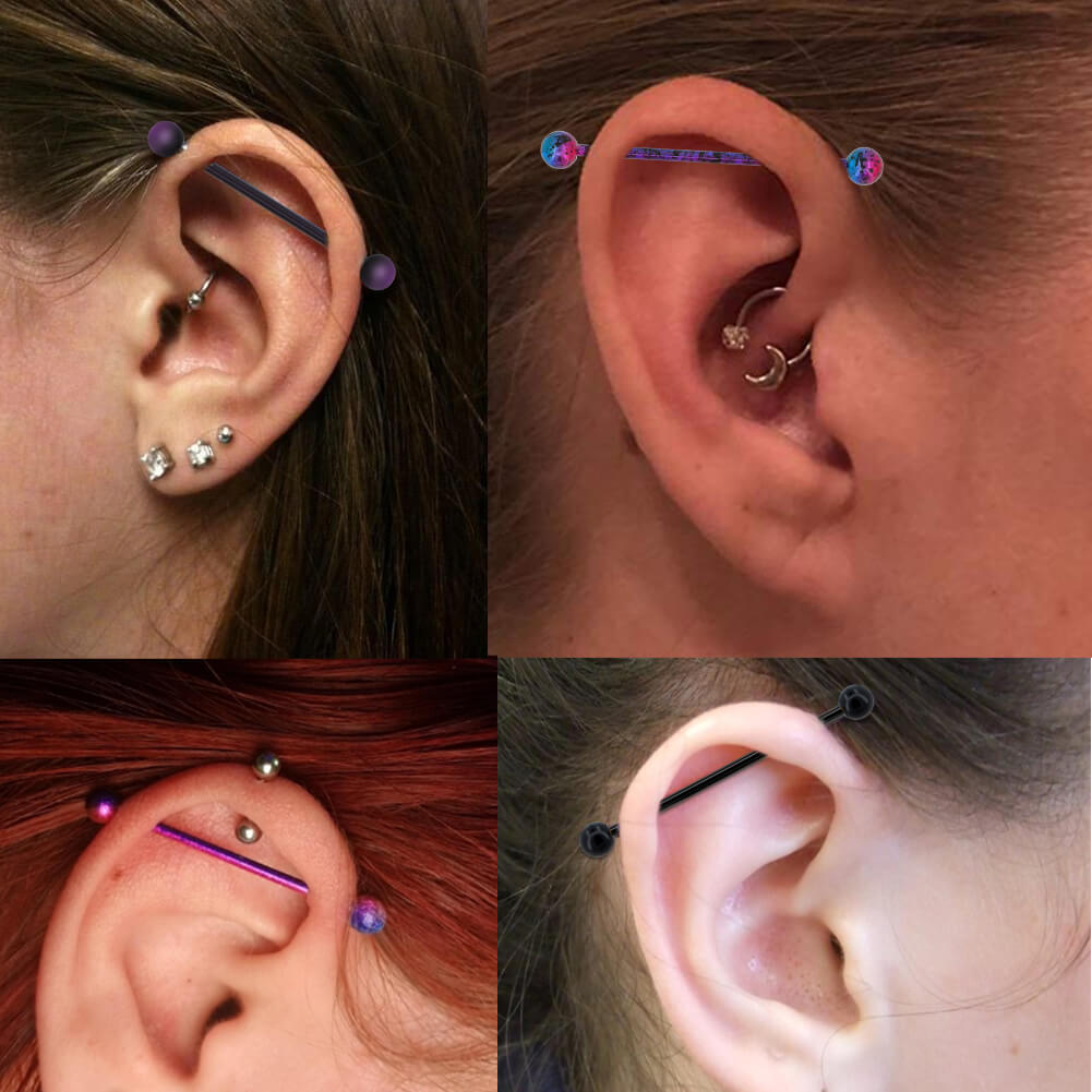 14G Purple and Black Plated Industrial Barbell Pack - Pierced n Proud