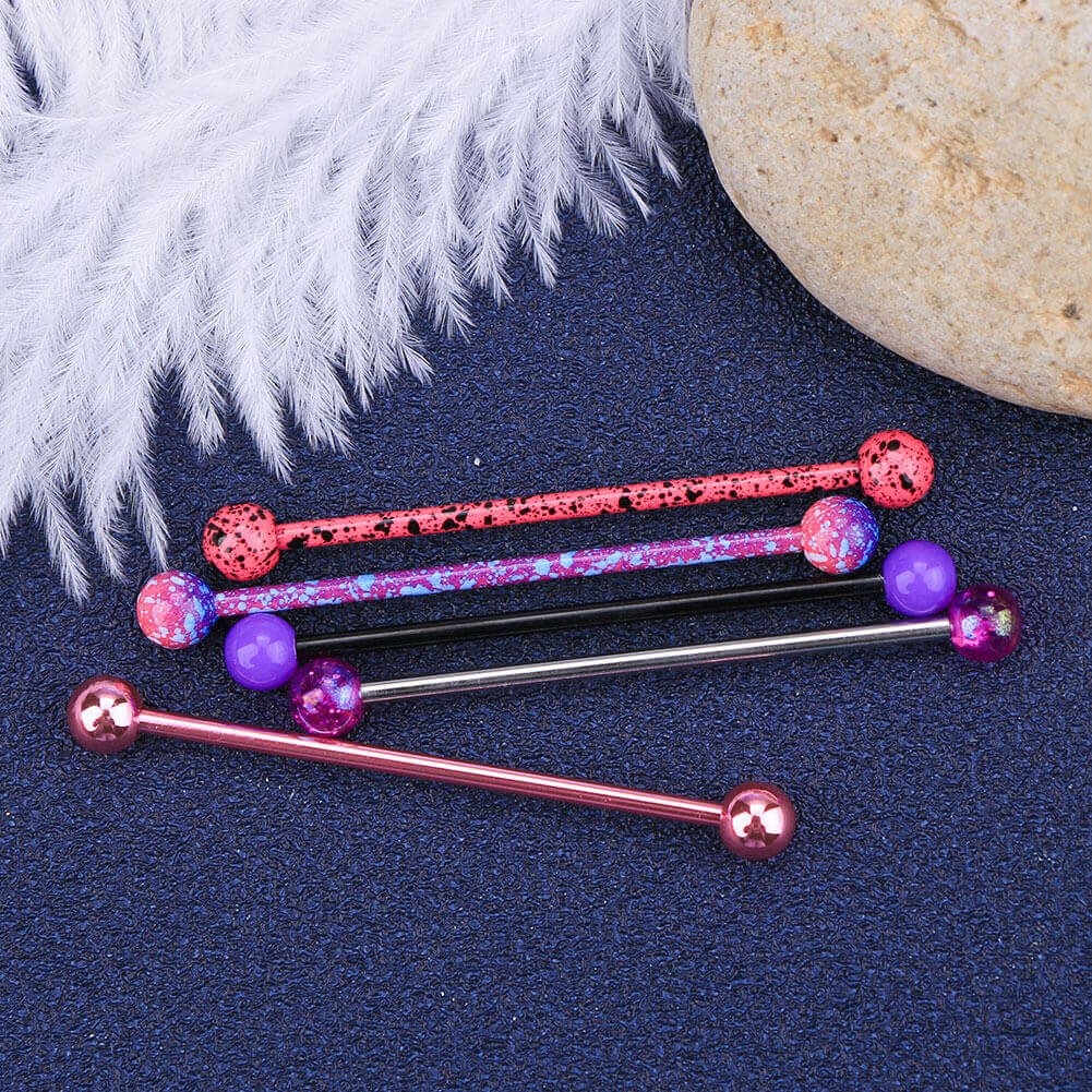 5PCS 14G Pink Purple Splatter Industrial Barbell Pack - Pierced n Proud