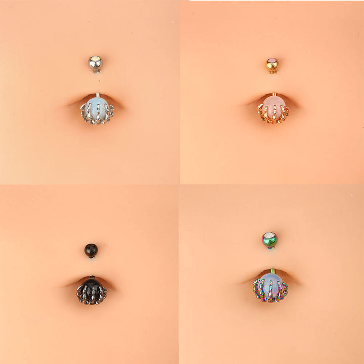 Skull Hand with Sanded Surface Ball Navel Ring - Pierced n Proud