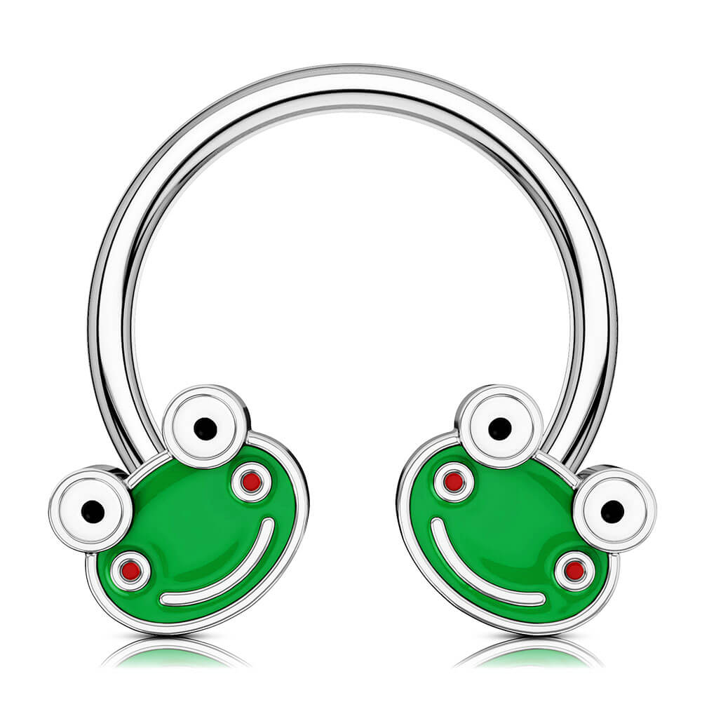 16G Smiling Green Big Eyes Frog Septum Ring Surigcal Steel - Pierced n Proud