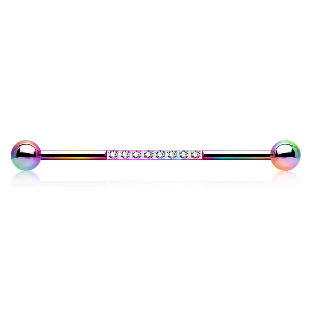 Rainbow 14G Colorful Multi CZ Industrial Barbell Cartilage Earrings - Pierced n Proud