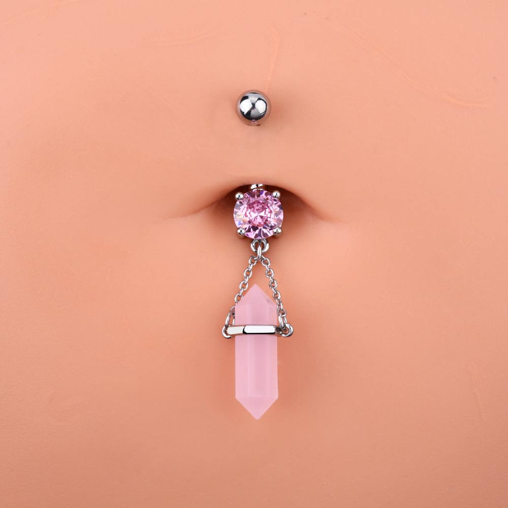 Purple and Pink 14G Hexagonal Prisms Gemstone Dangle Belly Button Ring - Pierced n Proud