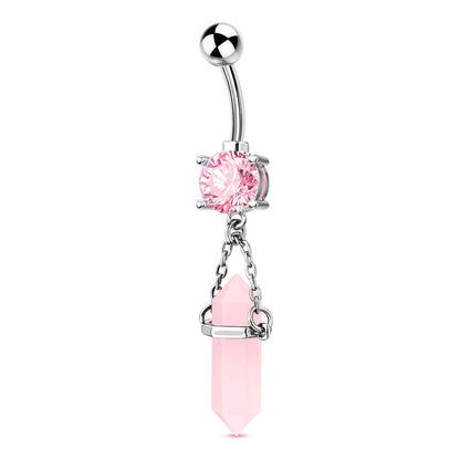 Purple and Pink 14G Hexagonal Prisms Gemstone Dangle Belly Button Ring - Pierced n Proud