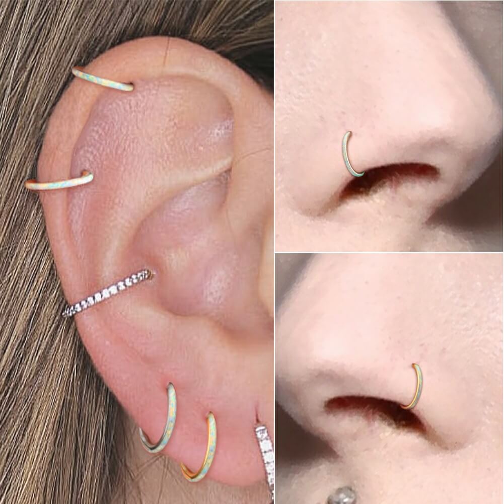 18G Opal Nose Ring Hinged Segment Helix Earring - Pierced n Proud