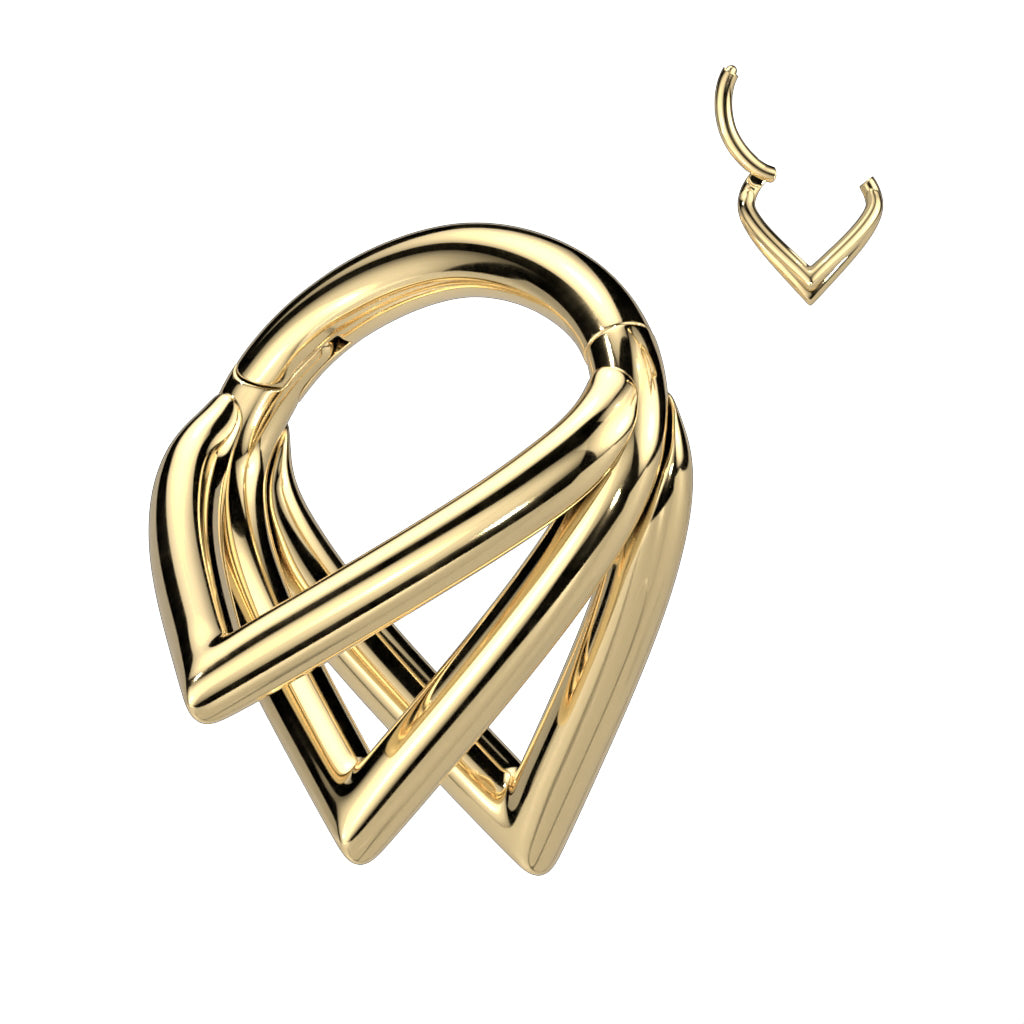 Gold Plated 16g 8mm Implant Grade Titanium Hinged Segment Hoop Ring With Triple Pointed Chevron Hoops - Pierced n Proud