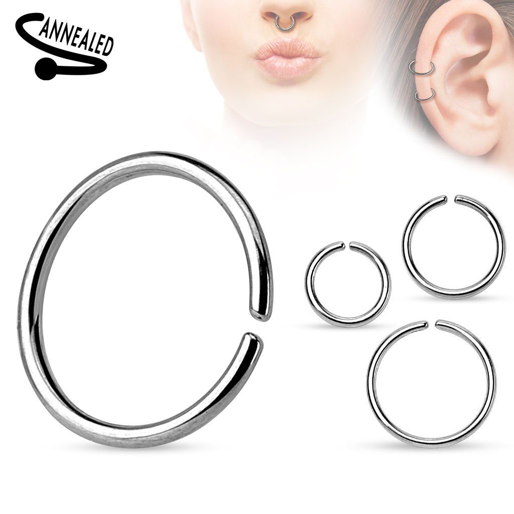 18g Surgical Steel Annealed and Rounded Ends Cut Ring Nose Lip Ear Cartilage Tragus - Pierced n Proud
