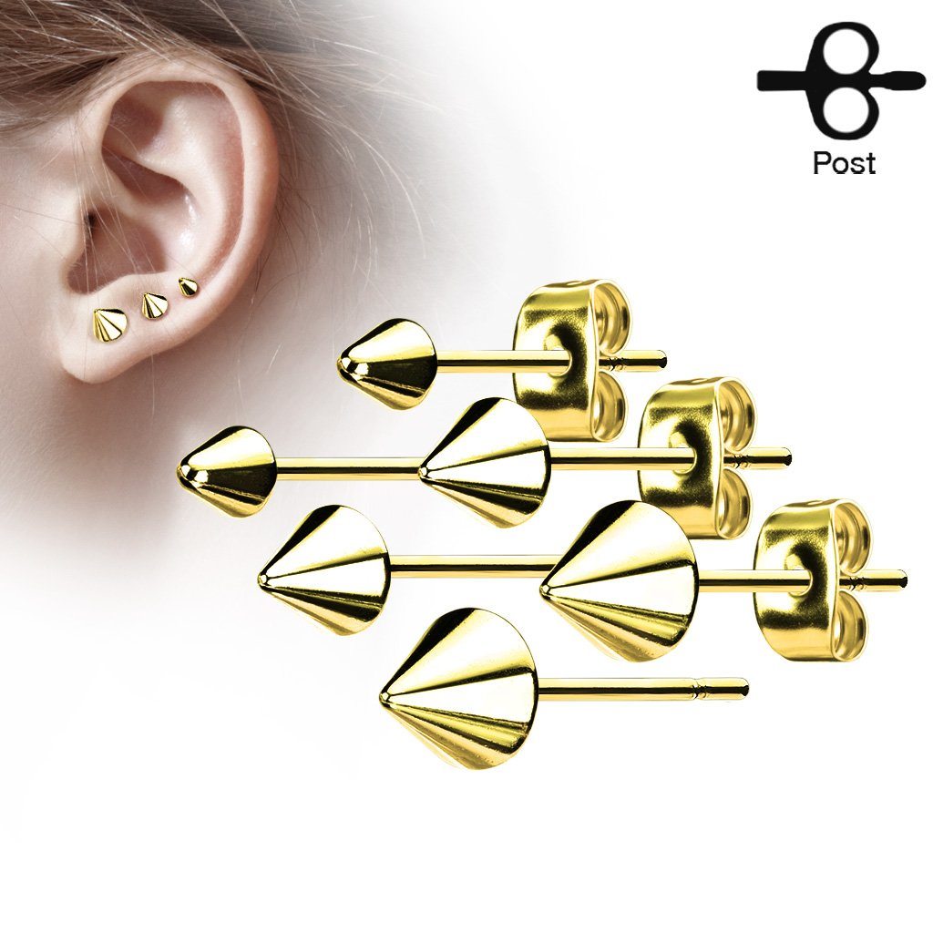 Gold Plated Pair of Cone Spike Stainless Steel Earring Studs 5mm - Pierced n Proud