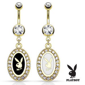 Cz Gem Framed Dangle Playboy Bunny Navel Ring - Pierced n Proud