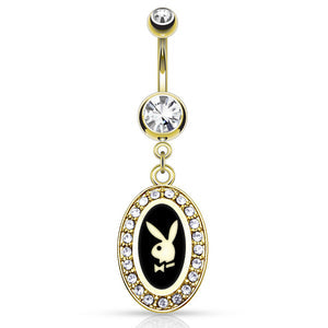 Cz Gem Framed Dangle Playboy Bunny Navel Ring - Pierced n Proud