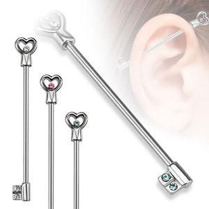 14g 36mm Heart Key Design Surgical steel Bar - Pierced n Proud