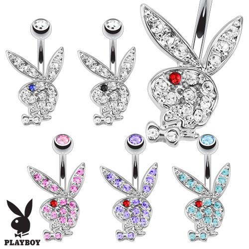 Light Blue Multi Colored Gems on Playboy Bunny Navel Ring - Pierced n Proud