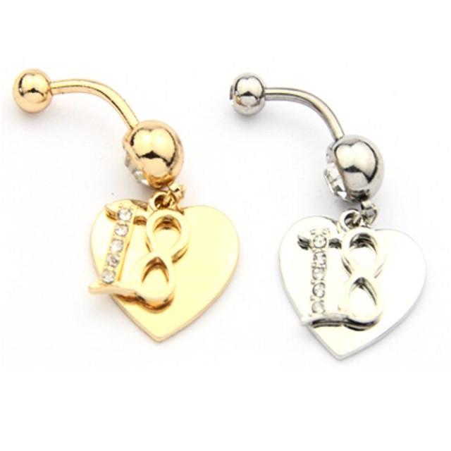 14g 10mm 18th Birthday Dangle with Heart Belly Bar - Pierced n Proud