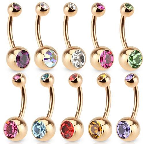 Gold Plated Double Gem Press Fit Belly Bars - Pierced n Proud