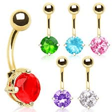 14g 10mm Gold Plated Over Prong Set Circle Gem Belly Ring Belly Bar - Pierced n Proud