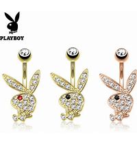 Gold Plated Black Eye Multi Colored Gems on Playboy Bunny Navel Ring - Pierced n Proud